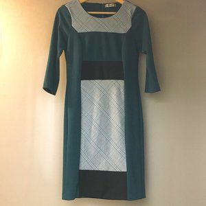 Made in Italy 3/4 Sleeve Plaid Colourblock Shift Dress